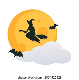Witch on a broomstick - modern cartoon style object