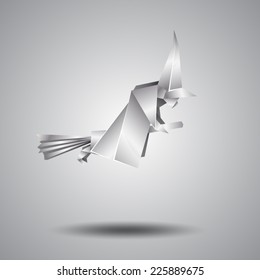 witch on a broomstick, silver origami