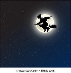 Witch on a broomstick vector