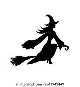 bruja sobre un escoba, silueta negra vectorial, símbolo de halloween