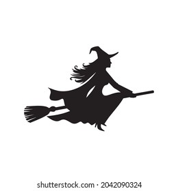 witch on broomstick vector icon