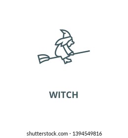 Witch on a broomstick vector line icon, linear concept, outline sign, symbol