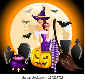 Witch on cemetery drinks the potion