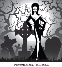 witch on cemetery at night