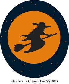 Witch on flying broom, illustration, vector on white background.
