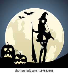 Witch on moon background