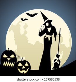 Witch on moon background