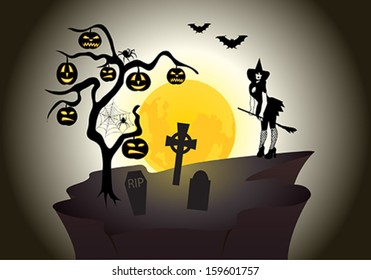 Witch on moon background
