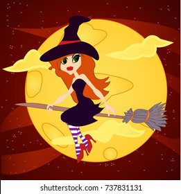 Witch on a moon background