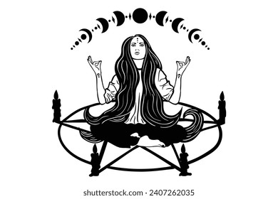 Witch On Pentagram, Witch, Pentagram, Gothic, Pagan, Witch Vibes, Halloween, Witchy Woman, witchcraft, intricate,  symbol