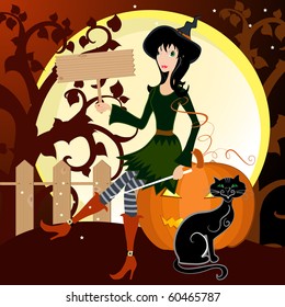 Witch on pumpkin