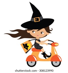 Witch on scooter vector illustration