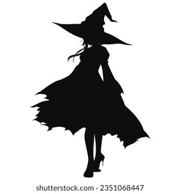 Witch on silhouette on a white background isolated