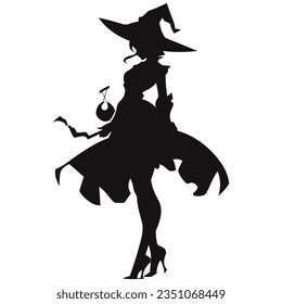 Witch on silhouette on a white background isolated