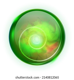 Witch orb. Green magic glowing glass ball isolated on white background