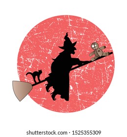 Witch over grunge moon -witch cat and broom can be separated