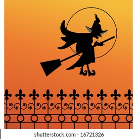 witch over moon and fence