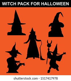 witch pack with different poses and use a simple black silhouette style