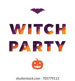 witch party text with paper cut layers 3d effect
