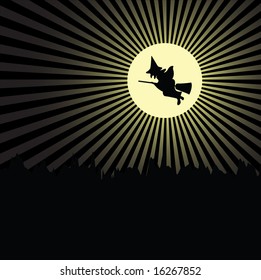 a witch passing in front of the moon