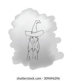 Witch pen drawing line sketch scanned