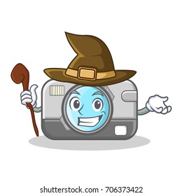 Witch photo camera character cartoon