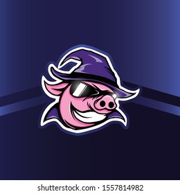 Witch pig mascot logo for sport team. 