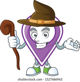 Witch pin location cartoon character with mascot