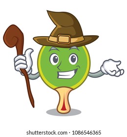 Witch ping pong racket mascot cartoon