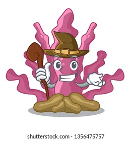 Witch pink seaweed isolated in the cartoon