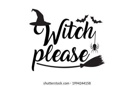 Witch please with Witch Hat, flying bat and Spider Halloween Vector and Clip Art