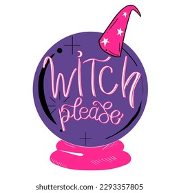 Witch please lettering design for t shirt with predicition ball