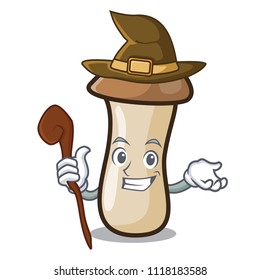 Witch pleurotus eryngii mushroom mascot cartoon
