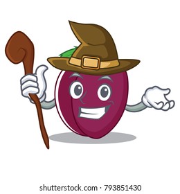 Witch plum mascot cartoon style