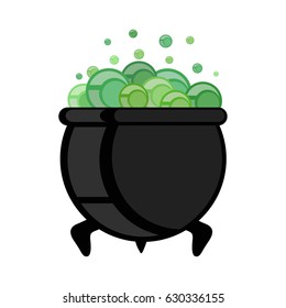 Witch pot of boiling green magic potion for Halloween, vector illustration, eps 10