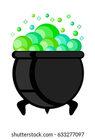 Witch pot of boiling green magic potion for Halloween, vector illustration, eps 10