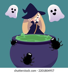witch with pot for halloween, design