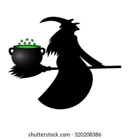witch pot luck potion on her broom for Halloween