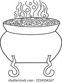 Witch pot poison line art. Halloween element doodle.