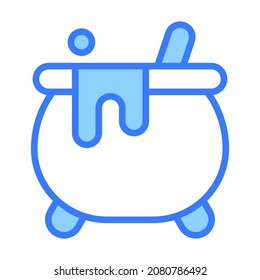 witch pot vector blue outline icon.