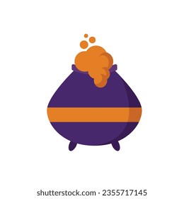 Witch potion barrel. Sorceress brews special magical drink. Poster or banner for Halloween holiday or event. Bats and cauldron, scary, horror and nightmare meta phor. Cartoon flat vector illustration