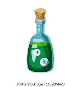 Witch Potion in the Bottle with Eyes, holiday Halloween, attribute, icon, vector, illustration, isolated, cartoon styyle