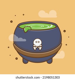 Witch potion cartoon illustration. Witch potion icon in cauldron. Halloween design for childish