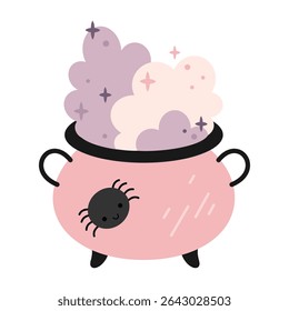 Сute witch potion cauldron isolated clipart. Spooky Halloween object, hand drawn vector illustration in flat style	
