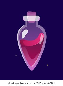 Witch potion in flask concept. Alchemy and magic, witchcraft, sorcery. Mystic and esoteric. Poster or banner for website. Cartoon flat vector illustration isolated on starry background