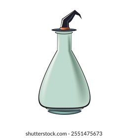 Witch potion in a glass flask with a decorative stopper. Vector illustration