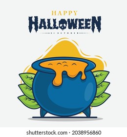 witch potion with happy halloween celebration icon illustration