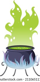 Witch potion pot with green smoke  illustration