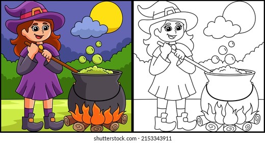 Witch Potion Pot Halloween Coloring Page