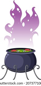 Witch potion pot with purple smoke  illustration
